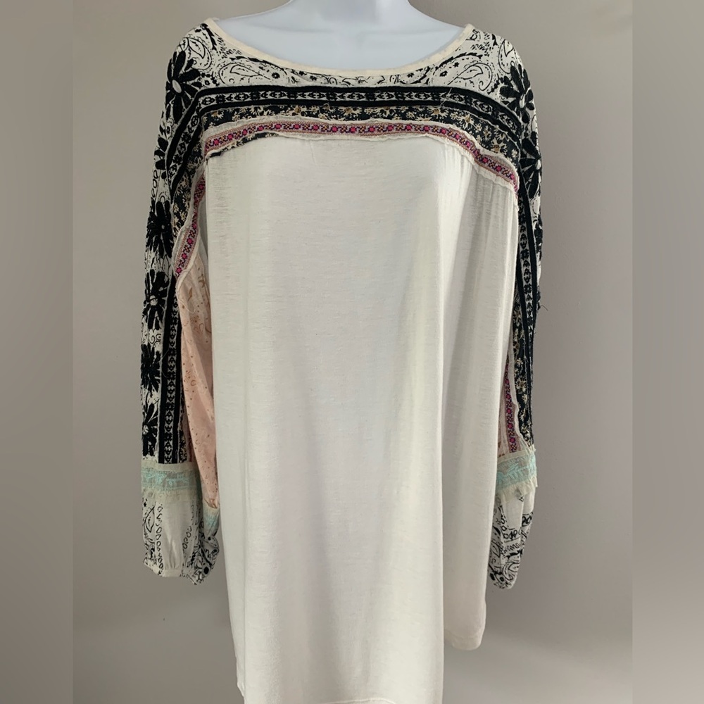 Free People Bohemian Long Sleeve Top with Patterned Accents